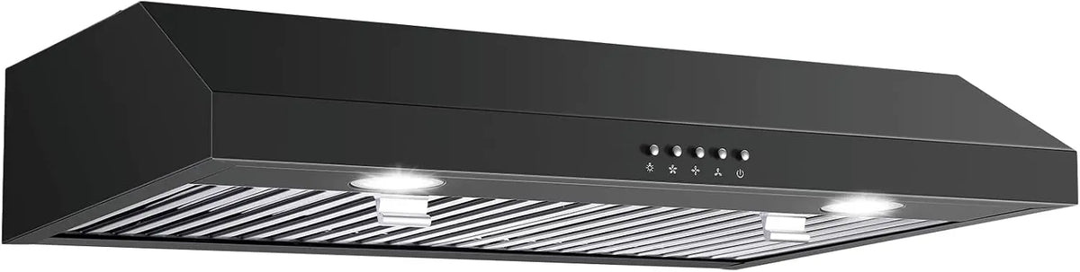 SNDOAS Under Cabinet Range Hood 30 Inch, Black Range Hood with 430 Spray-Painted Stainless Steel, 3-speed Fan & 700 CFM Kitchen Hood, Baffle Filters