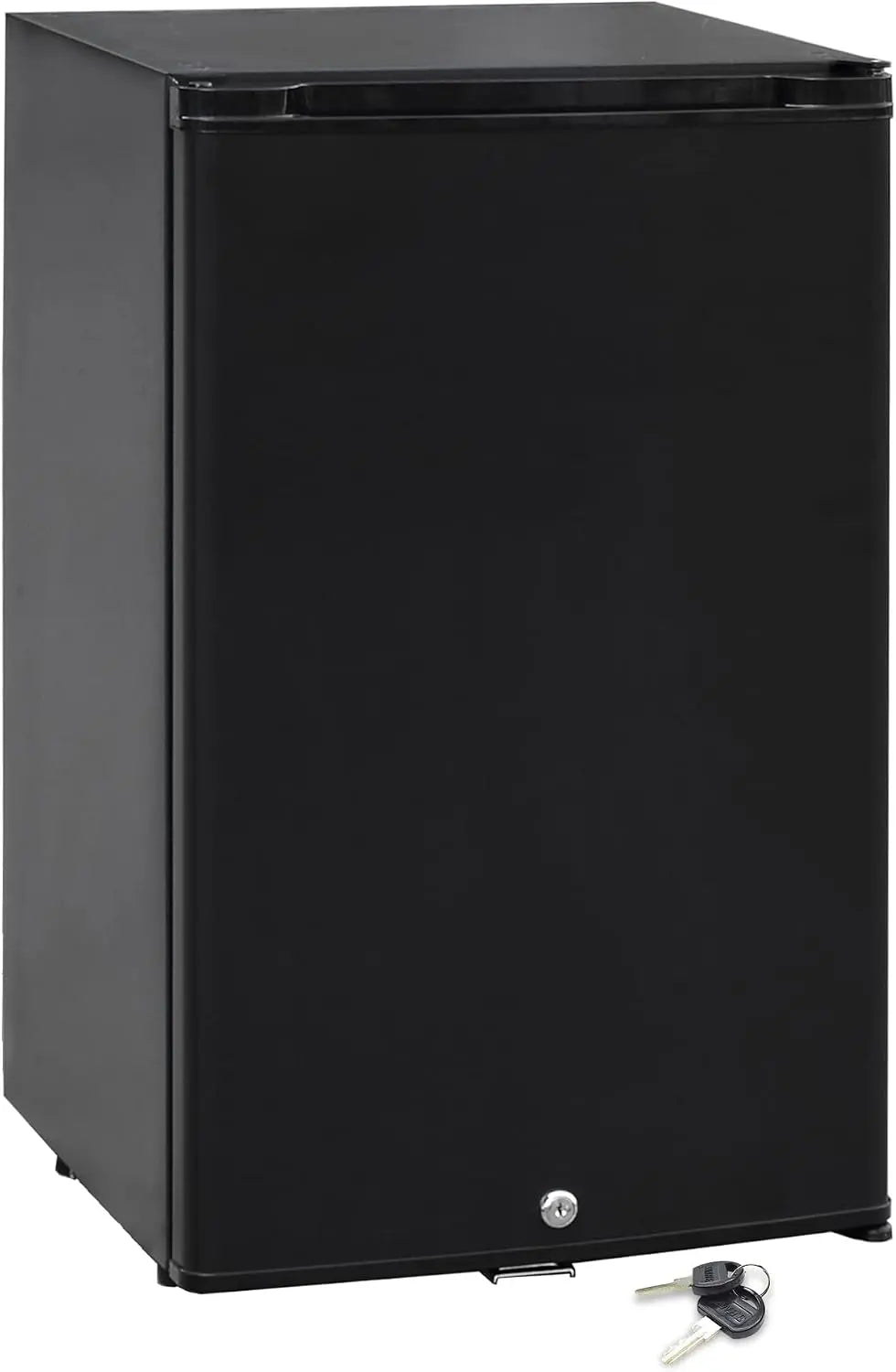 12 Volt RV Fridge With Lock and Key, 1.76 Cu. Ft. Small Silent Lockable Upright Mini Refrigerator for Semi Truck, Black, Adjustable Temperature