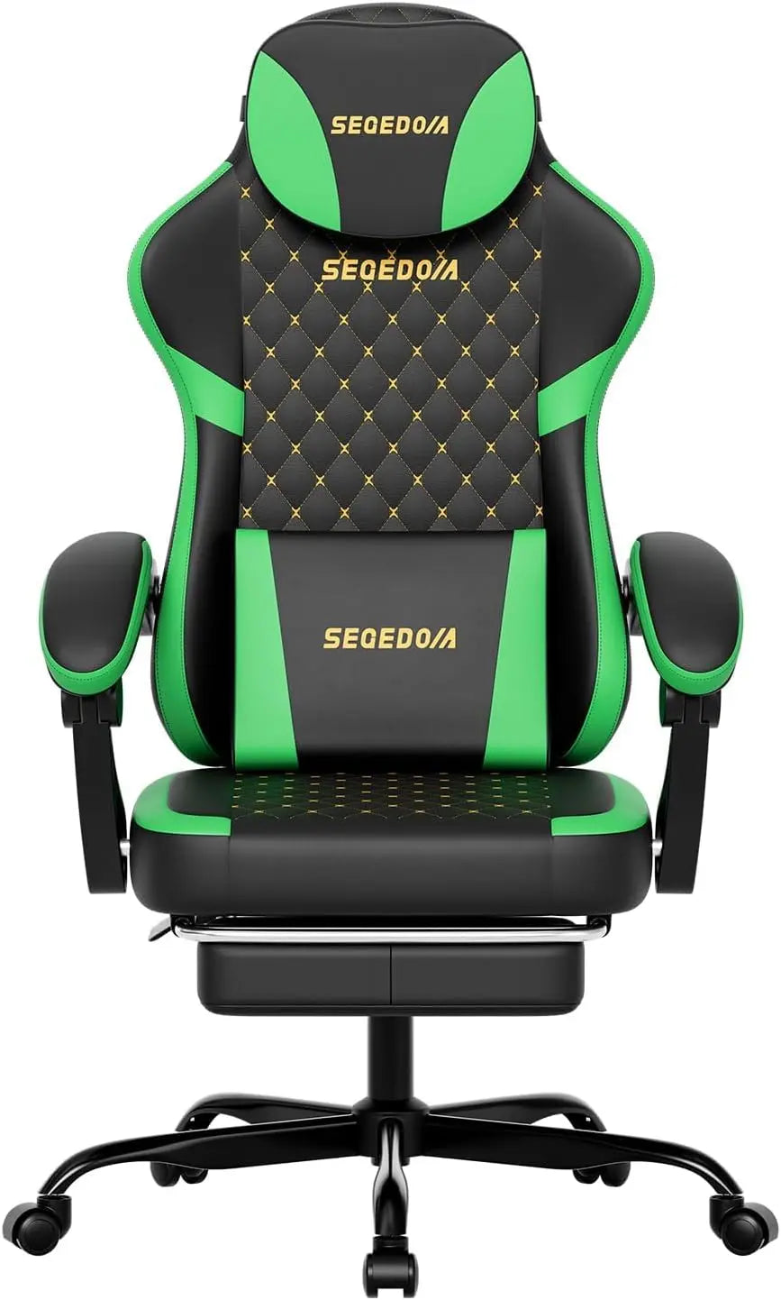 Ergonomic Gaming Chair with Footrest & Massage Lumbar Pillow, Height Adjustable 360° Swivel Computer Chair