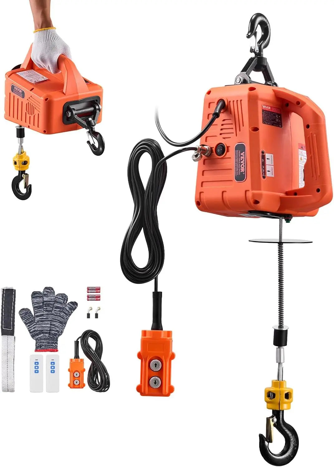 VEVOR 3-in-1 Electric Hoist Winch, 1550 lbs Capacity, 1500W Portable Power Winch Crane, 25 ft Lifting Height, 16.4 ft/min with Manual, Warehouss
