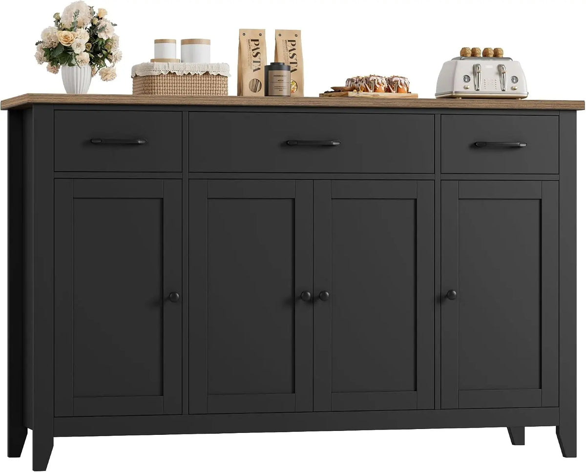 HORSTORS 55 Inch W Buffet Cabinet with Storage, Kitchen Storage Cabinet, Black