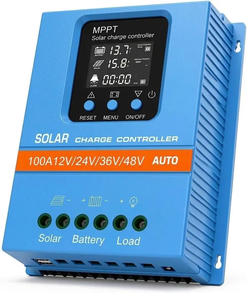 Solar Charge Controller 100A 12V 24V 36V 48V Intelligent Recognition LCD Display Battery Intelligent Regulator, LED Display
