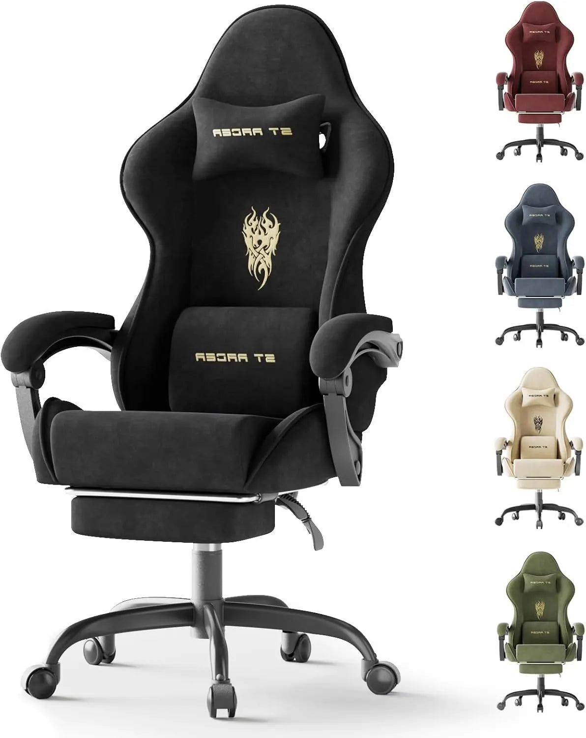 Huracan Velvet Racing Gaming Chair for Adults, Ergonomic Game Chair with Massage Lumbar Pad, Black