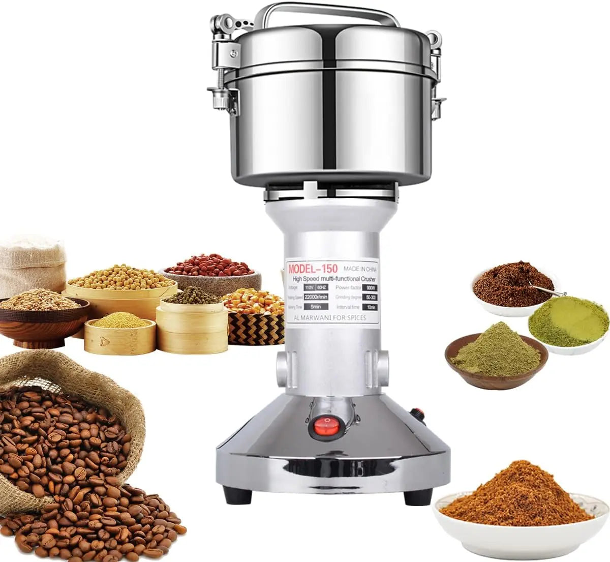 Grain Mill 150g High Speed Food Electric Stainless Steel Grinder Mill Seeds Flour Nut Pill Wheat Corn Herbs