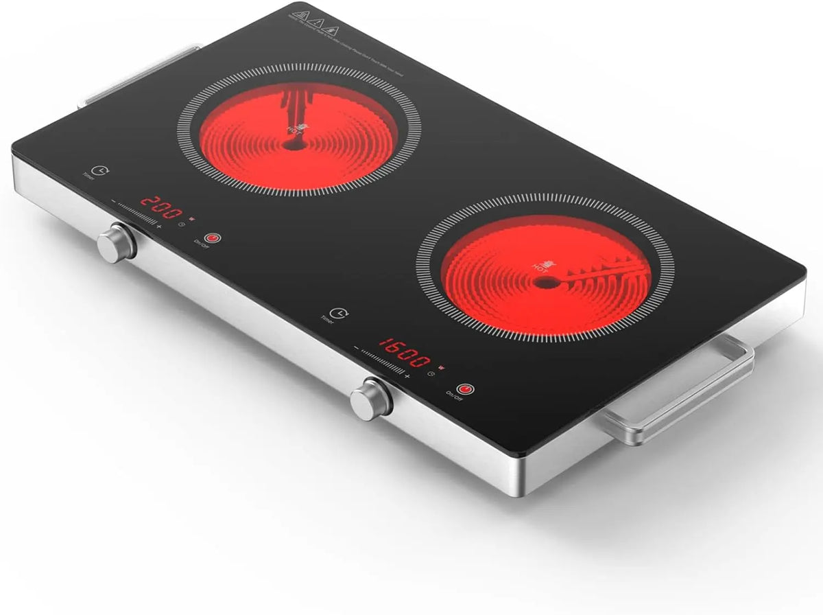 2 Burner Electric Cooktop, 1800W Portable Hot Plate Electric, Touch Controls, Timer