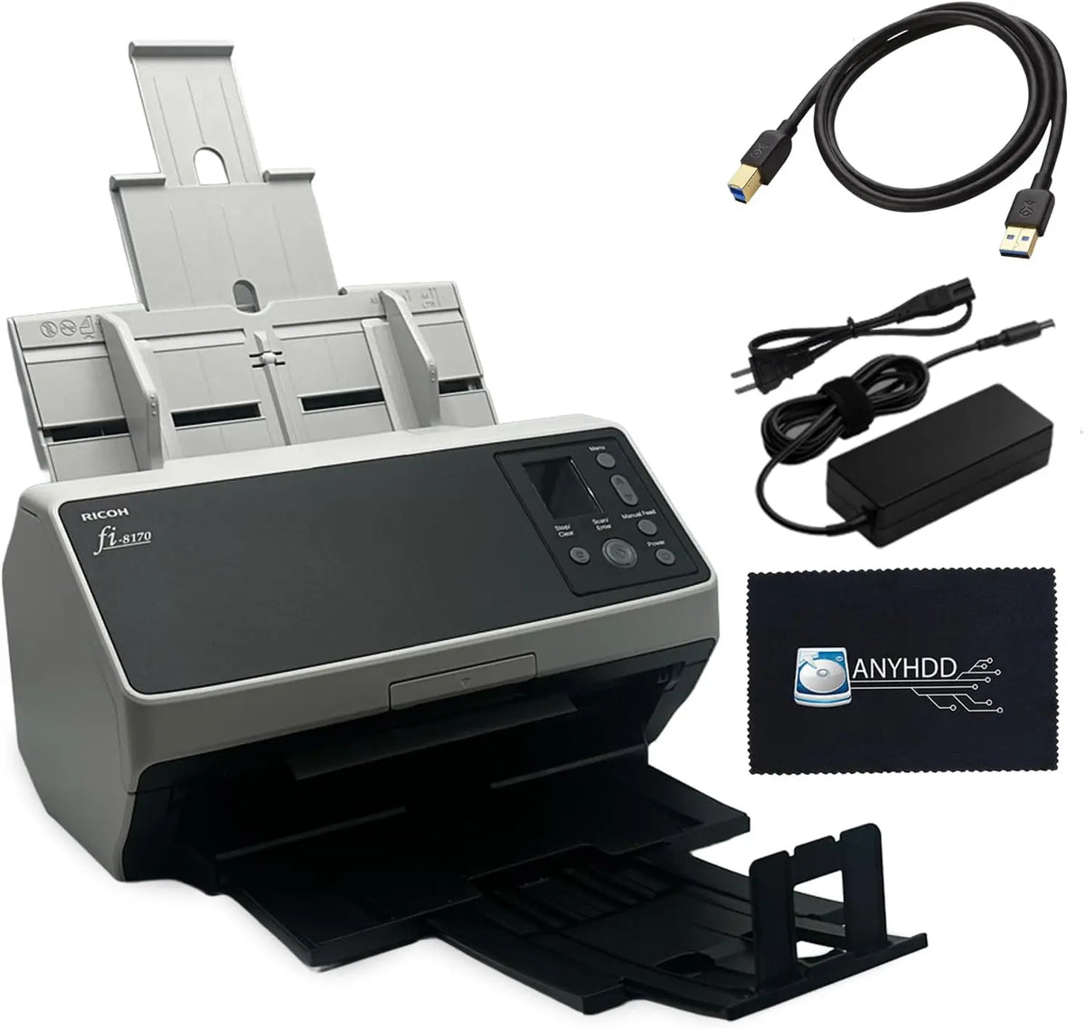 Fi-8170 Professional High Speed Color Duplex Document Scanner, Scanner High Volume with Power Adapter + USB 3.2 Cable + Microfiber Cloth Included