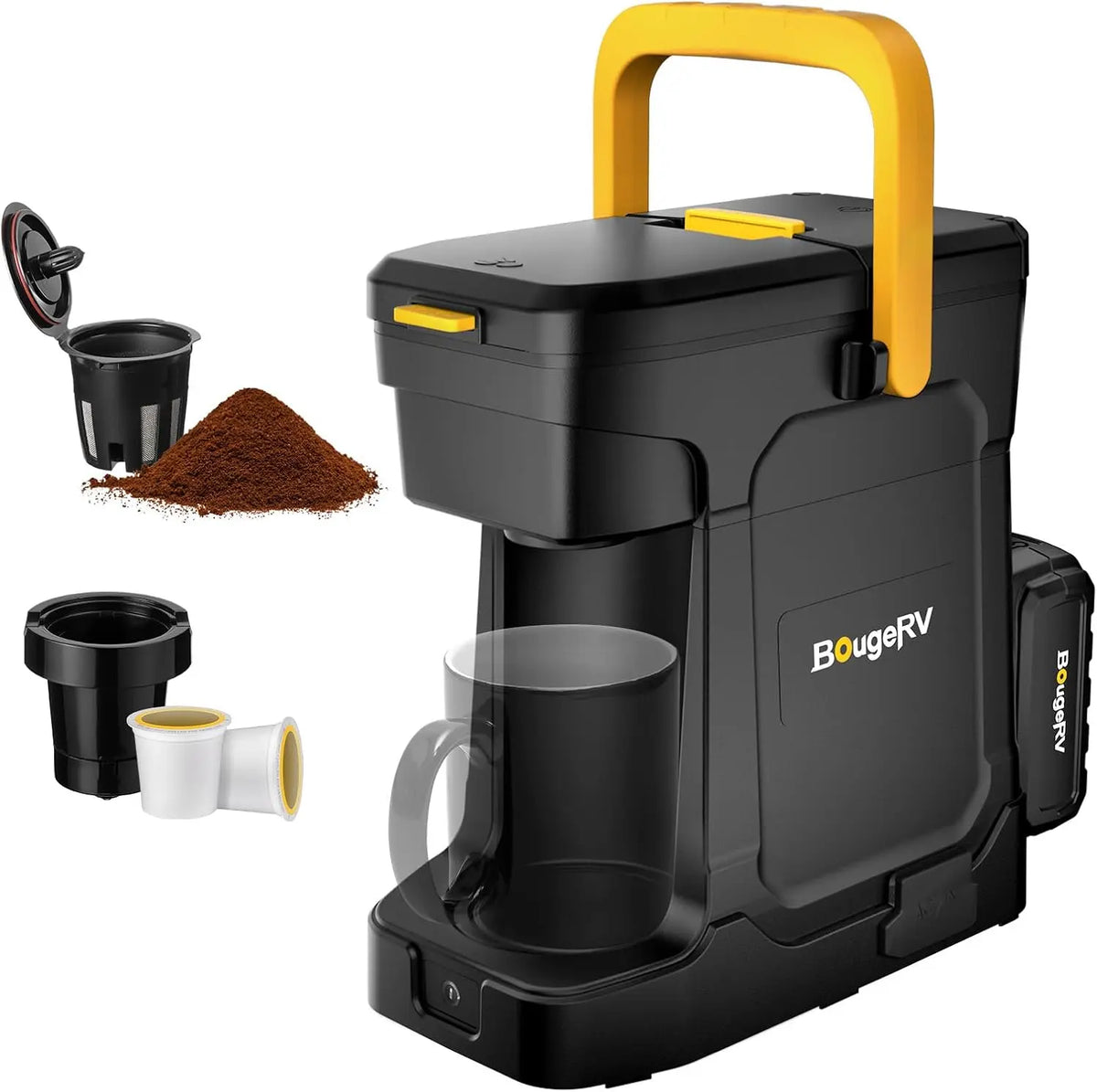 BougeRV 144Wh Portable Coffee Maker Compatible, with K Cup & Ground Coffee