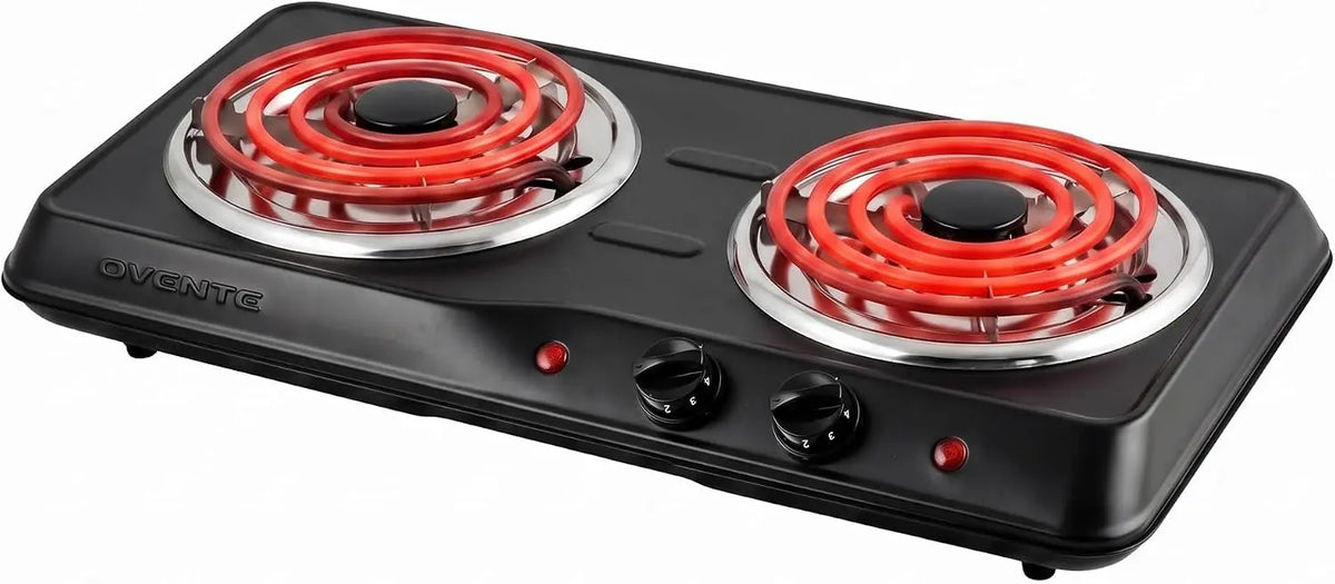 OVENTE 1700W Electric Double Burner, Coil Hot Plate, Black BGC102B
