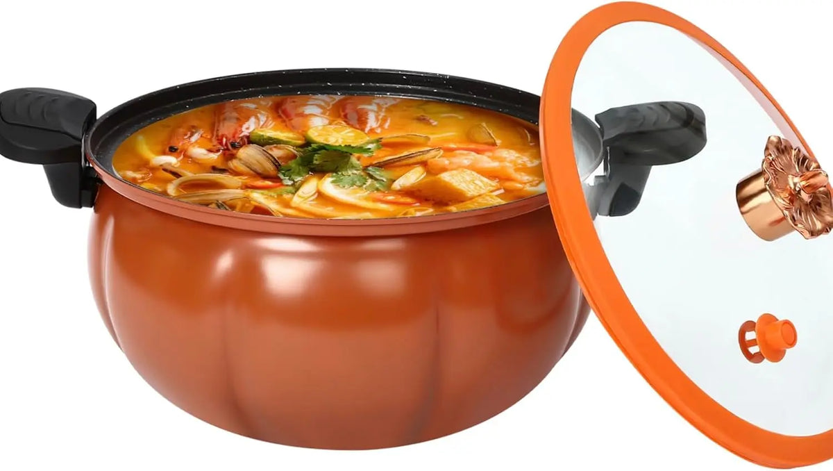 8l/2.11gal stainless steel pressure cooker, Nonstick Pumpkin Shaped Soup Pot, Multi-Function Micro Pressure Cooker, Anti-Explosion Safe