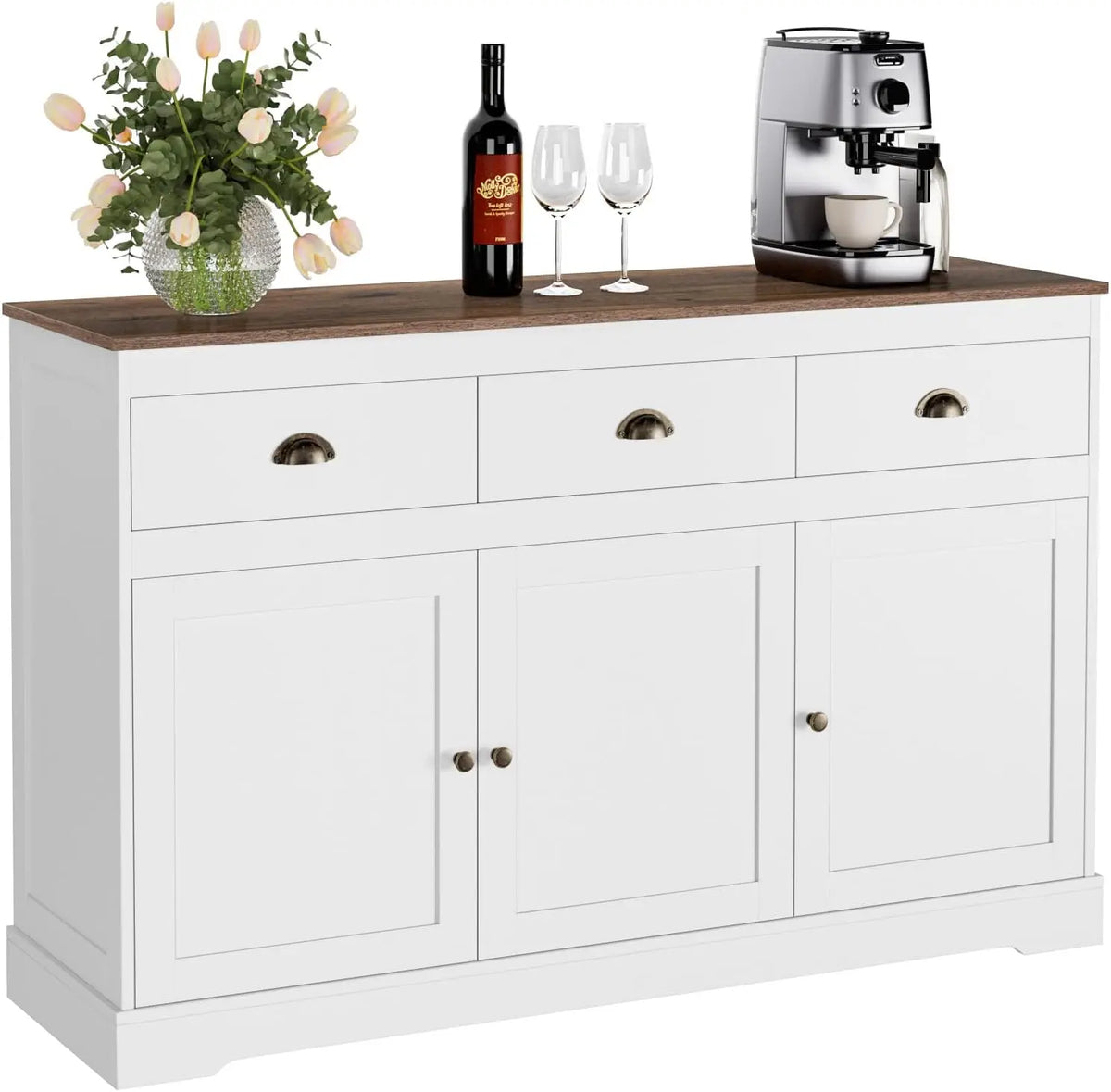 Keyluv White Buffet Cabinet Storage Sideboard Farmhouse Server Bar Wine Cabinet