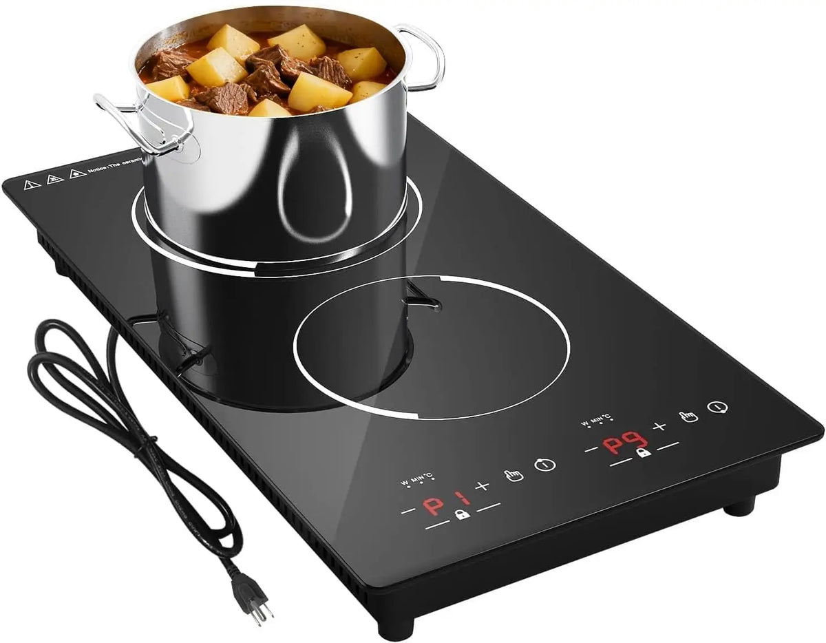 Induction Cooktop 12 Inch, GTKZW Double Induction Cooktop 2 Burner 110v-120v Electric Stove Top, 9 Power Levels, Child Lock, 120 Mins Timer