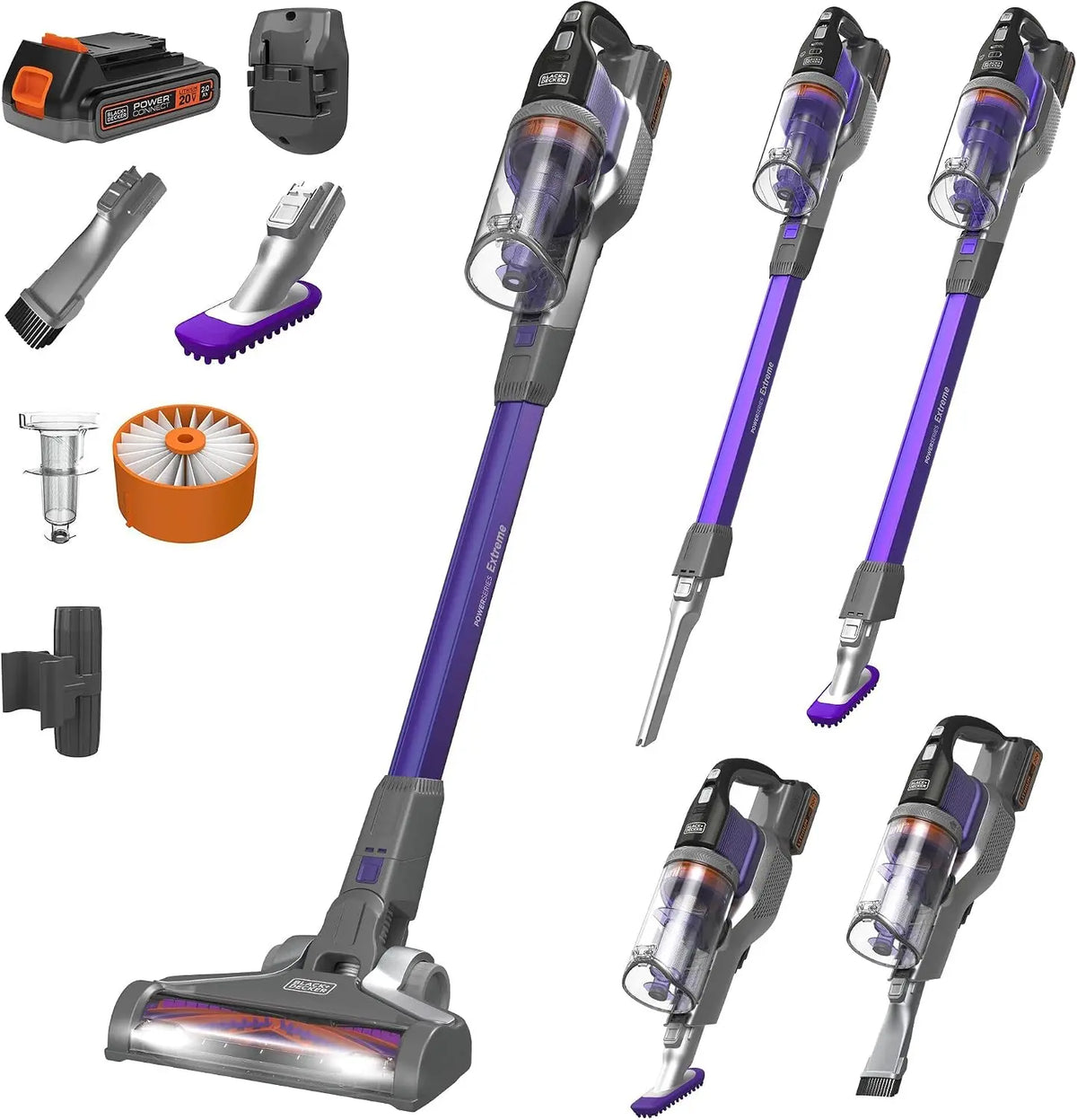 BLACK+DECKER Pet Hair Vacuum, Cordless Vacuum Cleaner Pet Hair, Up to 55 Minutes of Runtime, Interchangeable Floorhead, Powerseries Extreme BSV2020P