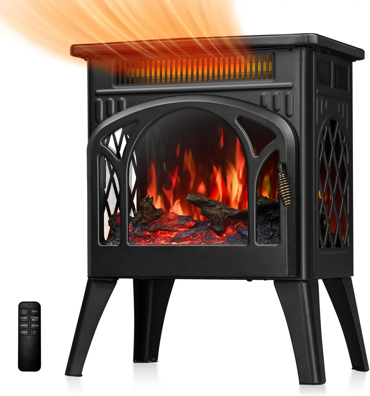 R.W.FLAME Electric Fireplace Heater 17 Inch with Remote Control, Metal, Black, Timer