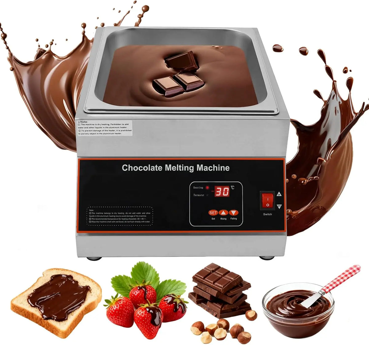 Chocolate Tempering Machine, 26.46 lbs Commercial Chocolate Melting Pot, Adjustable Temperature