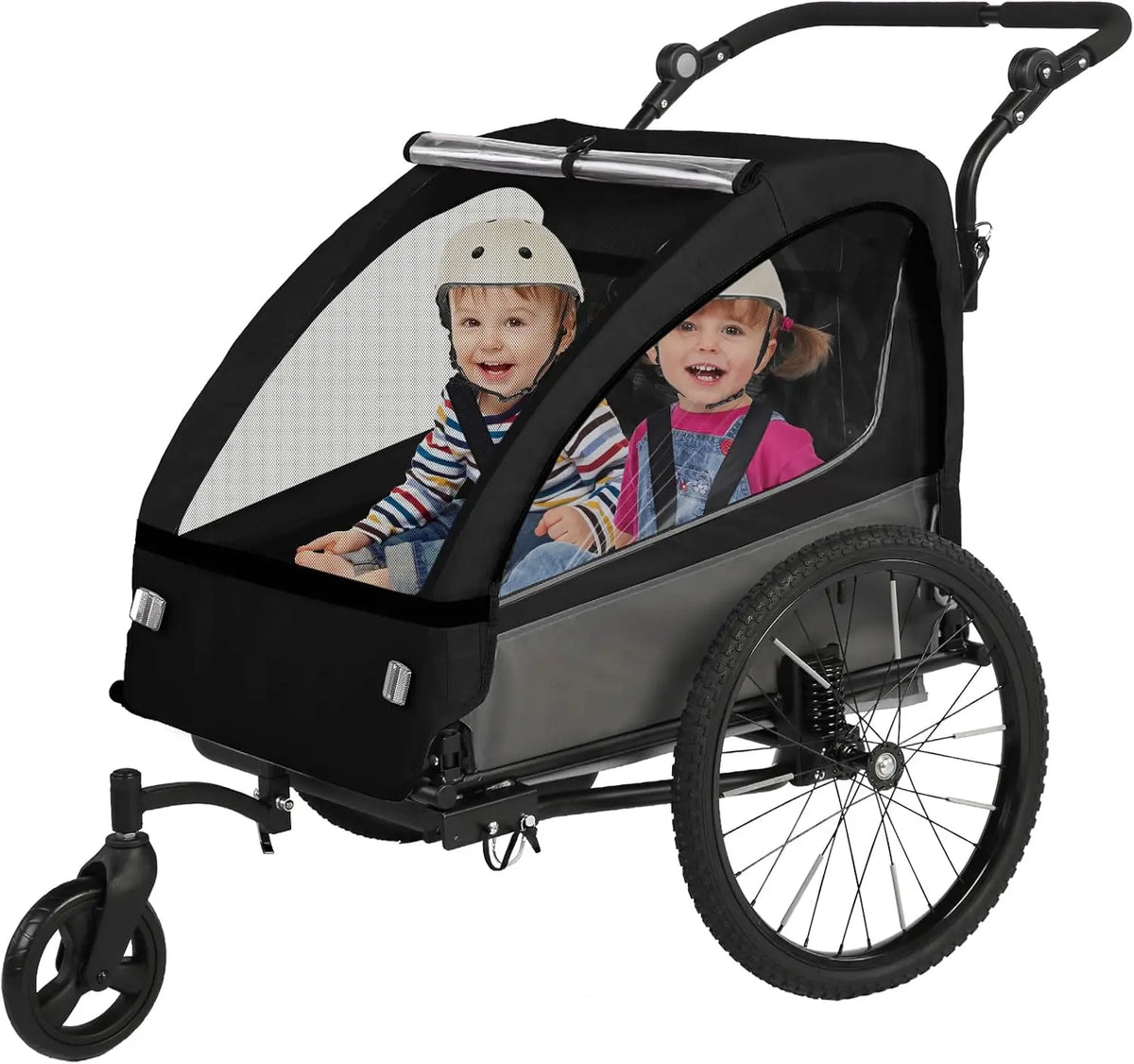 Sepnine 2-in-1 Kids Bike Trailer and Stroller with Suspension, Bike Trailer for 1 to 2 Children, Jogging Function, Foldable, 5-Point Harness