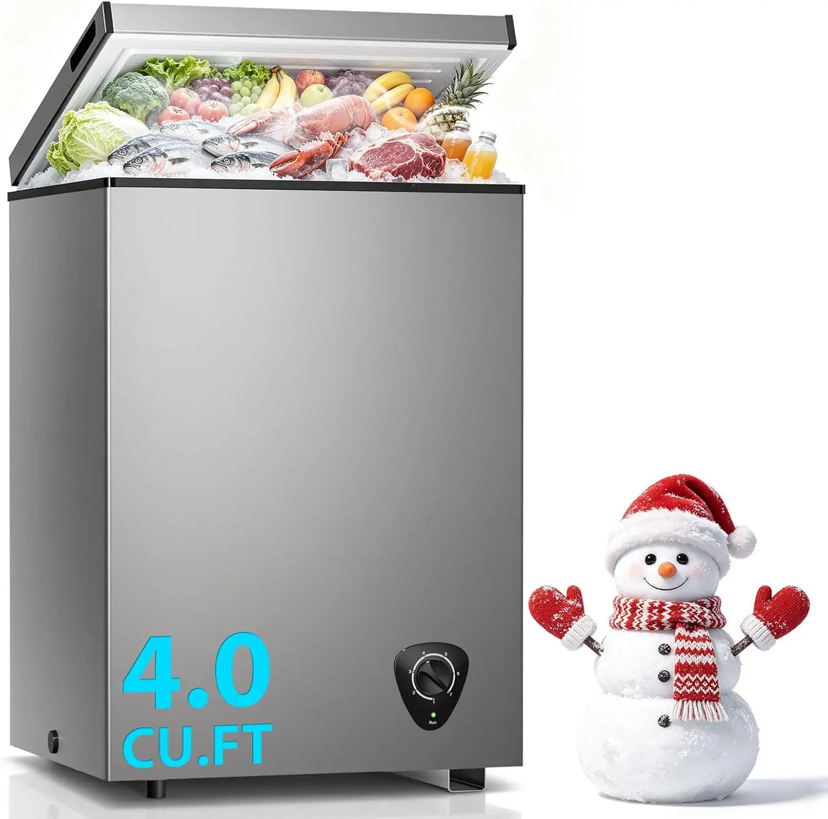 4.0 Cu. Ft. Chest Freezer, 7-Temp Adjustable Deep Freezer, Ultra Quiet, Energy Saving, Removable Basket, Gray, Adjustable Temperature