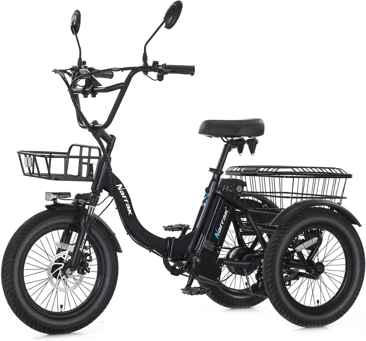 NARRAK Electric Tricycle for Adults, 18 Inch x 3.0 Fat Tire Folding Electric Trike, 3 Wheels Electric Bicycle Bikes, Brushless Motor