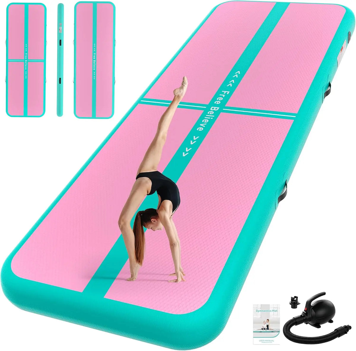 FINCOME Inflatable Gymnastics Mat Tumble Track Air Mats for Home, with Pump