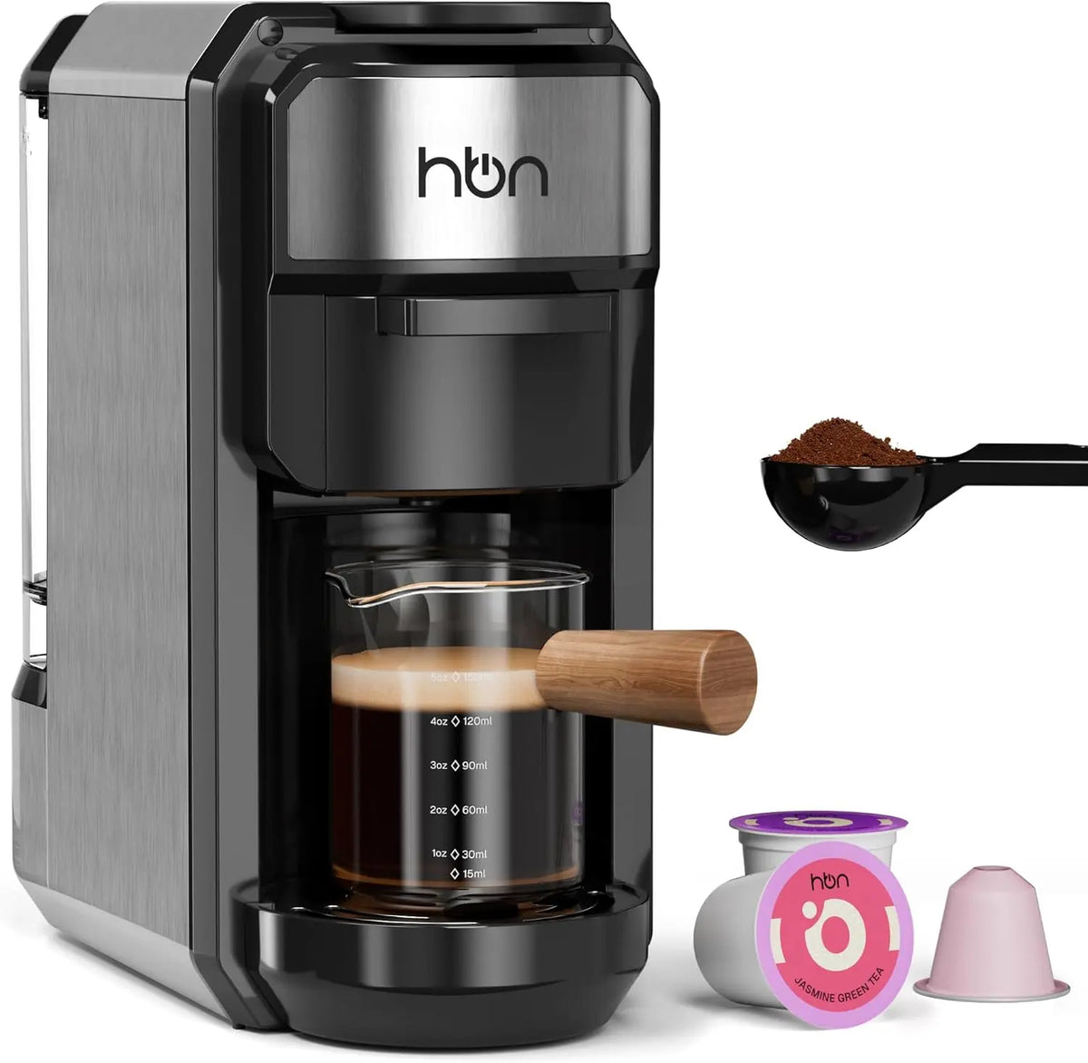 HBN 3-in-1 for Nespresso Capsule & K-Cup Pods & Ground Coffee Multi Coffee Maker Single Serve, 19Bar Programmable One-Touch Brewing Espresso Machine