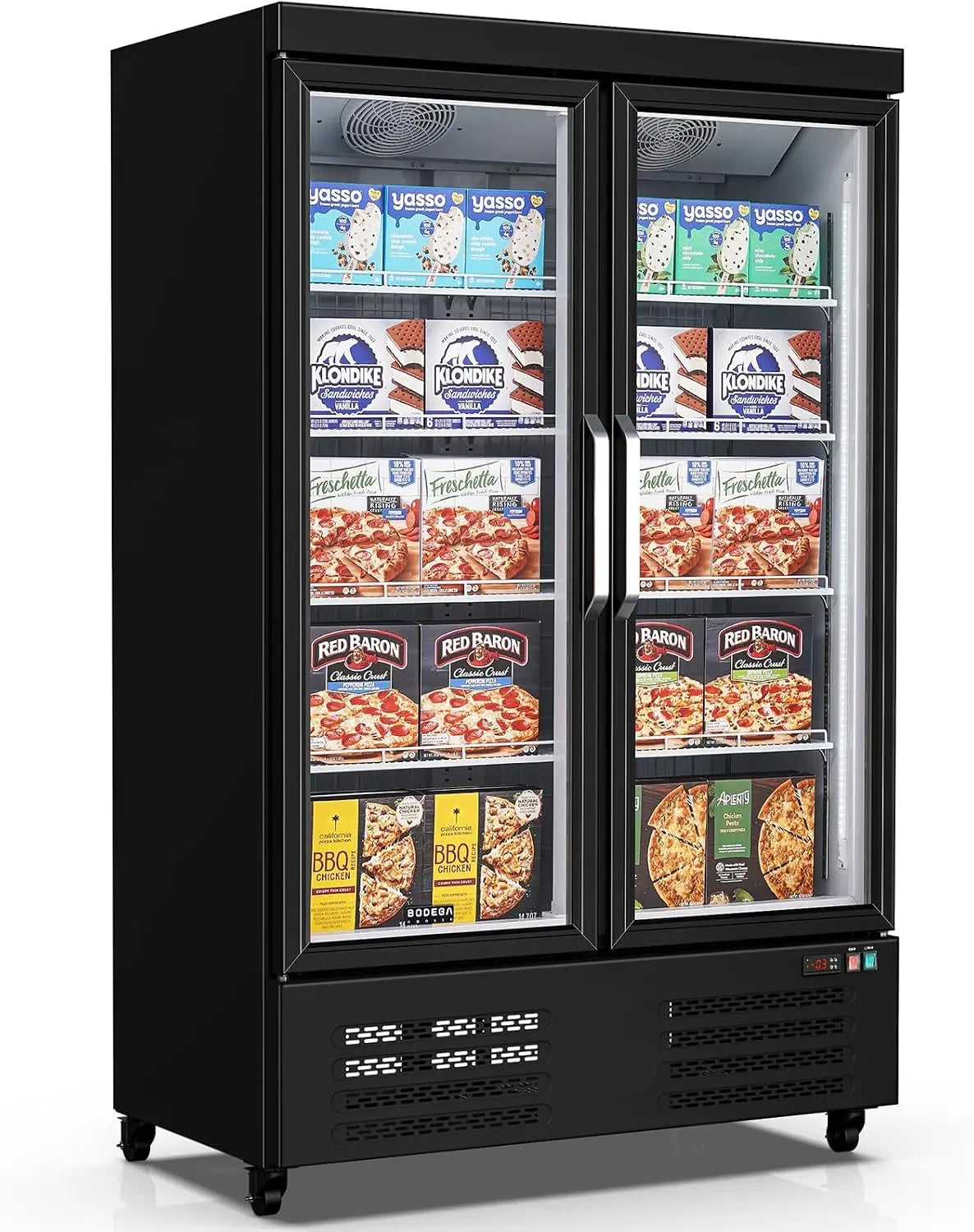BODEGACOOLER Commercial Freezer Upright, 2 Door Standing Display Freezer With Glass Door, 36 Cu. Ft. Large Capacity, -15℉-5℉ Temperature Range