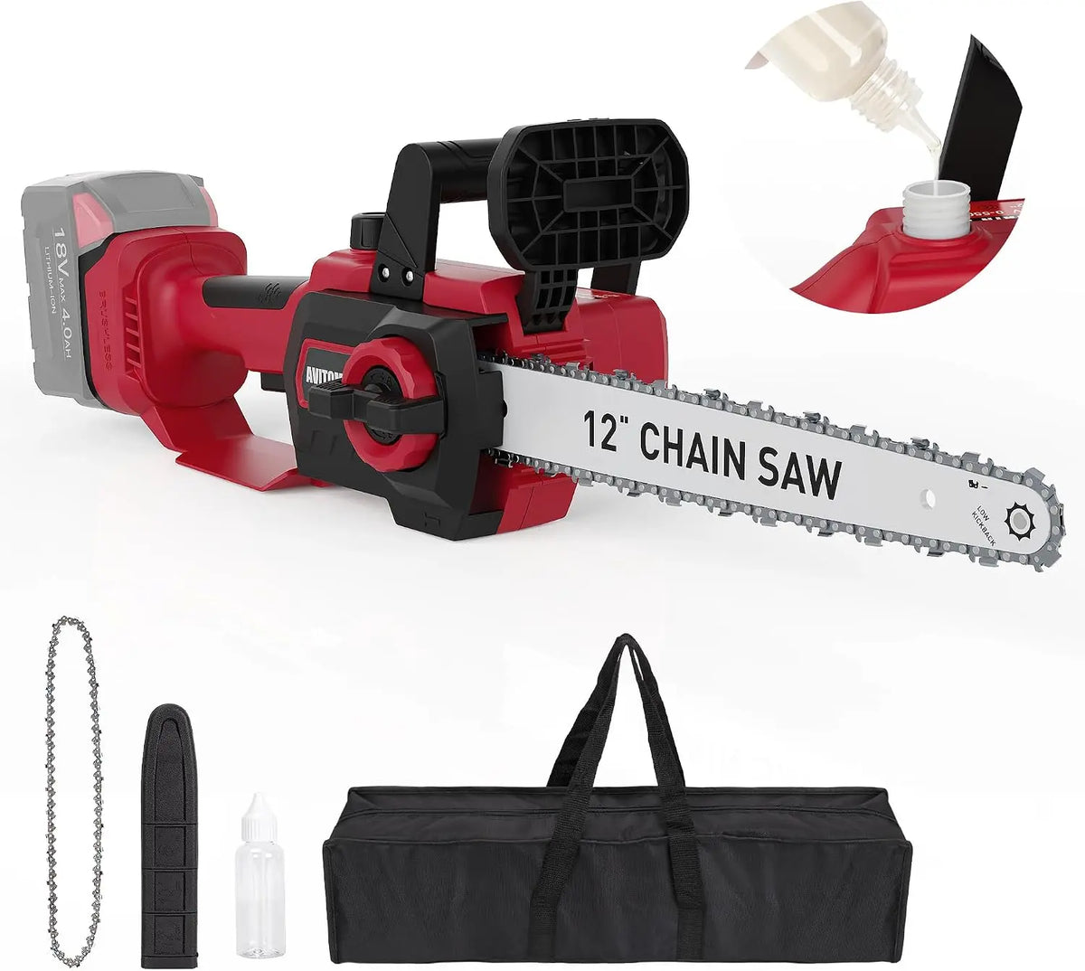 12 Inch Cordless Chainsaw for Milwaukee M18 18V Batteries Battery NOT Included, Cordless Chain saw with 2 Pieces Replacement Chain, Brushless Motor