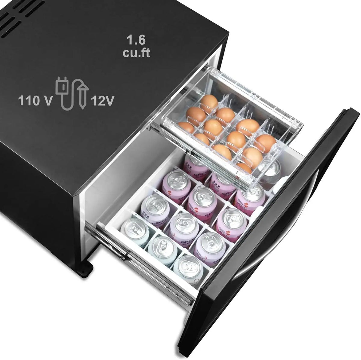 Smad 12 Volt RV Refrigerator 1.6 Cu. Ft., 12V/110V Drawer Refrigerator, RV Drawer Fridge