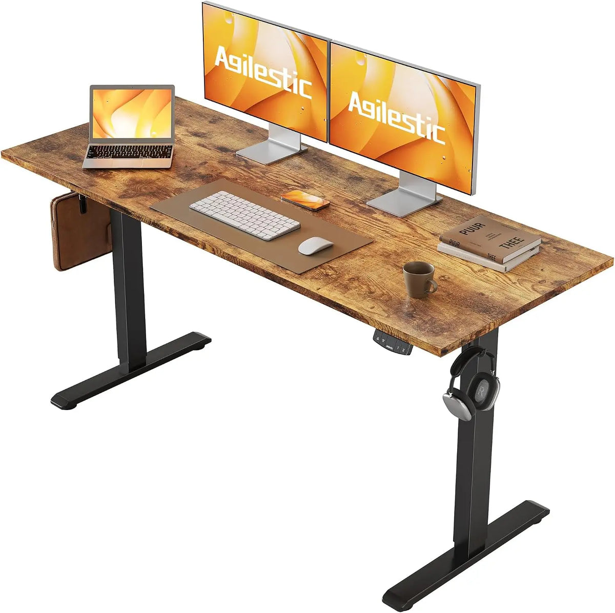 Agilestic 24 Inch 55* Height Adjustable Electric Standing Desk, Rustic Brown