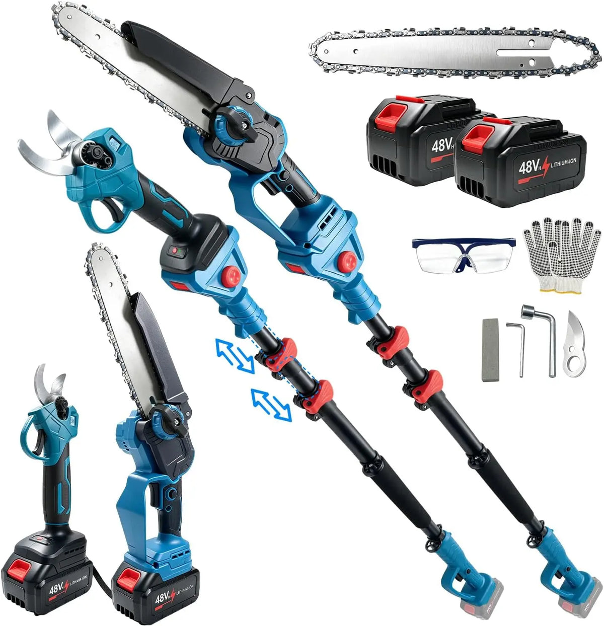 4-in-1 Electric Pruning Shears & Mini Chainsaw with Extendable Pole, LCD Display, for Tree Yard Garden Orchad