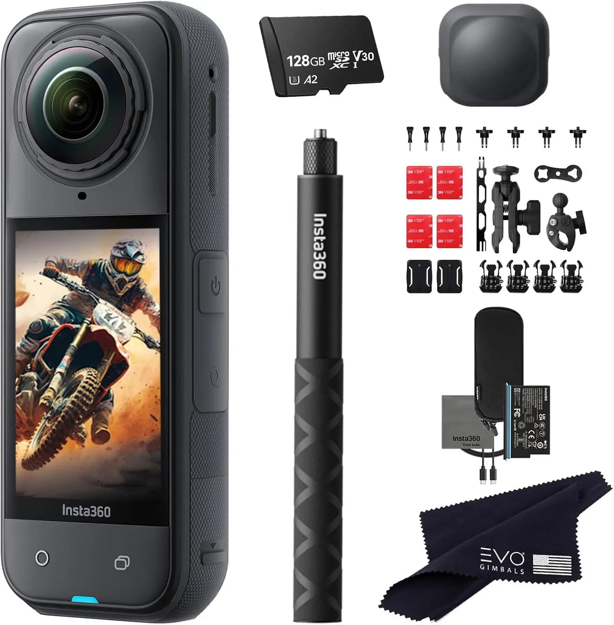 Insta360 X5 Motorcycle Bundle with 128GB Card-8K Waterproof 360 Action Camera, with 1/1.28 Inch 48MP Sensors, 8K 360 HDR Video, 72MP