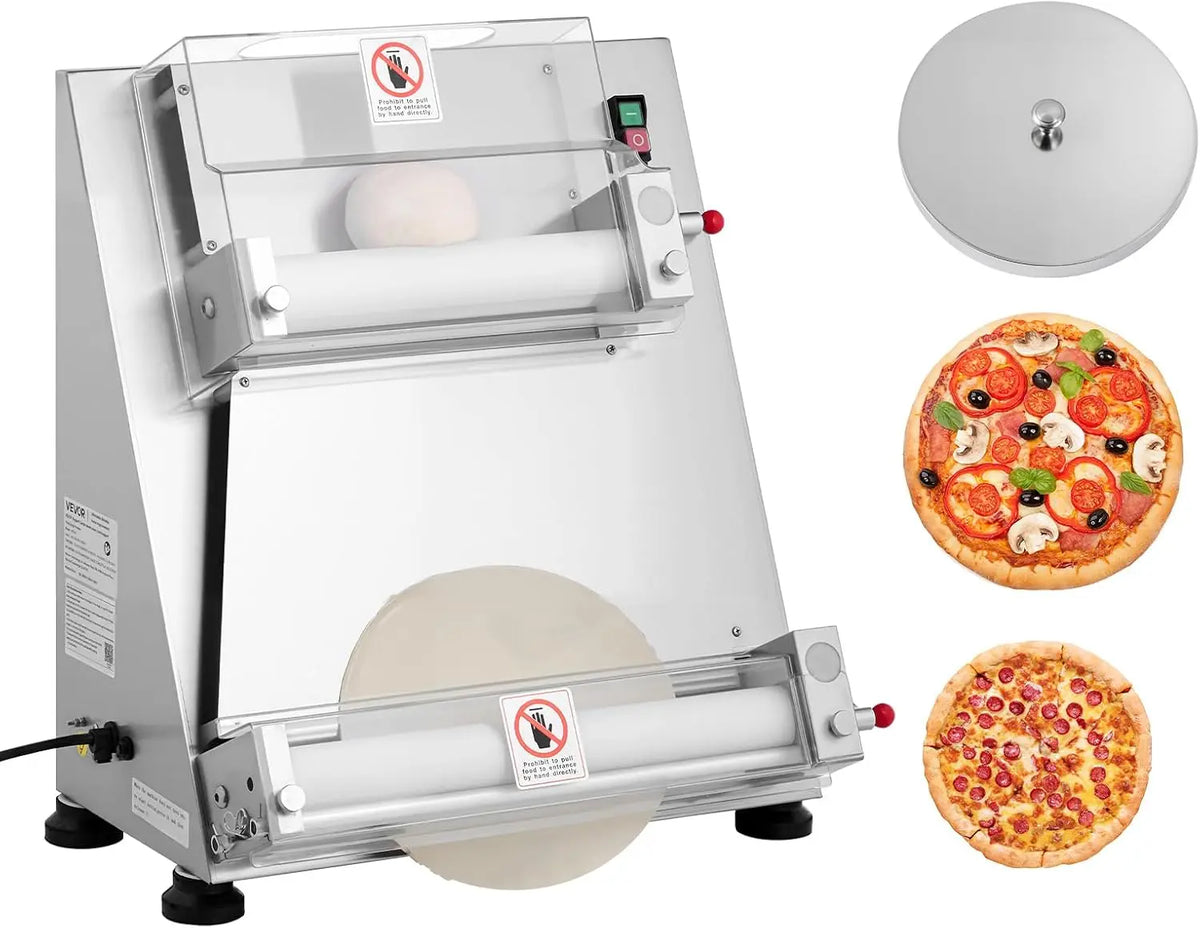 VEVOR Pizza Dough Roller Sheeter, 3-16 Inch Semi-automatic Stainless Steel Pizza Press, Commercial Electric 390W Pasta Maker Machine