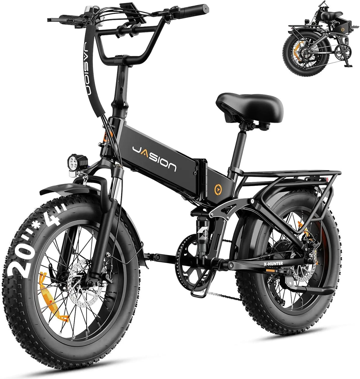 Jasion X-Hunter/ST/PRO Electric Bike for Adults, 1800W/1400W Peak 20''Fat Tire Foldable Ebike, 720/624WH Removable Battery, Certified by UL2849