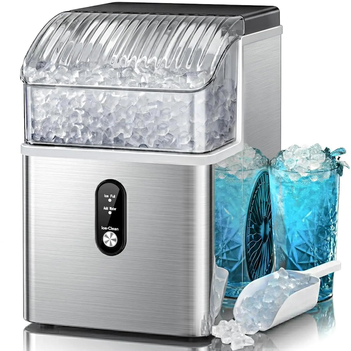 Kismile Nugget Ice Maker Countertop - 35 lbs/Day, Stainless Steel