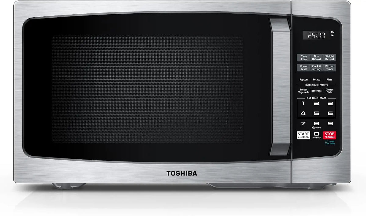 TOSHIBA Microwave Oven, 0.9 Cu. Ft., 900W, Stainless Steel, LED Lighting, Timer