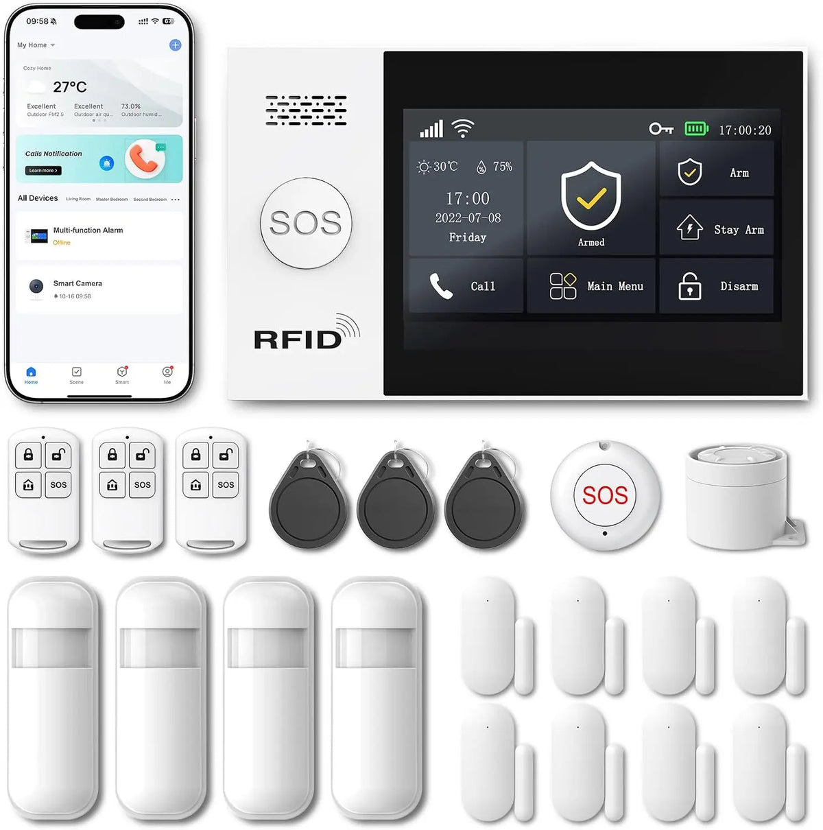 PGST Home Security System, Home Alarm System Wireless Touch Screen Motion Detection, Door and Window Alarms for Home, Wireless Siren, Remotes