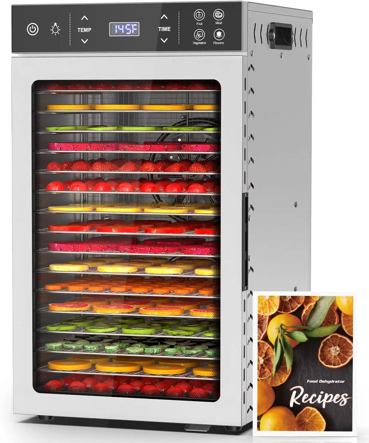 HOPERAN 800W 16-Tray Stainless Steel Food Dehydrator, with 4 Presets