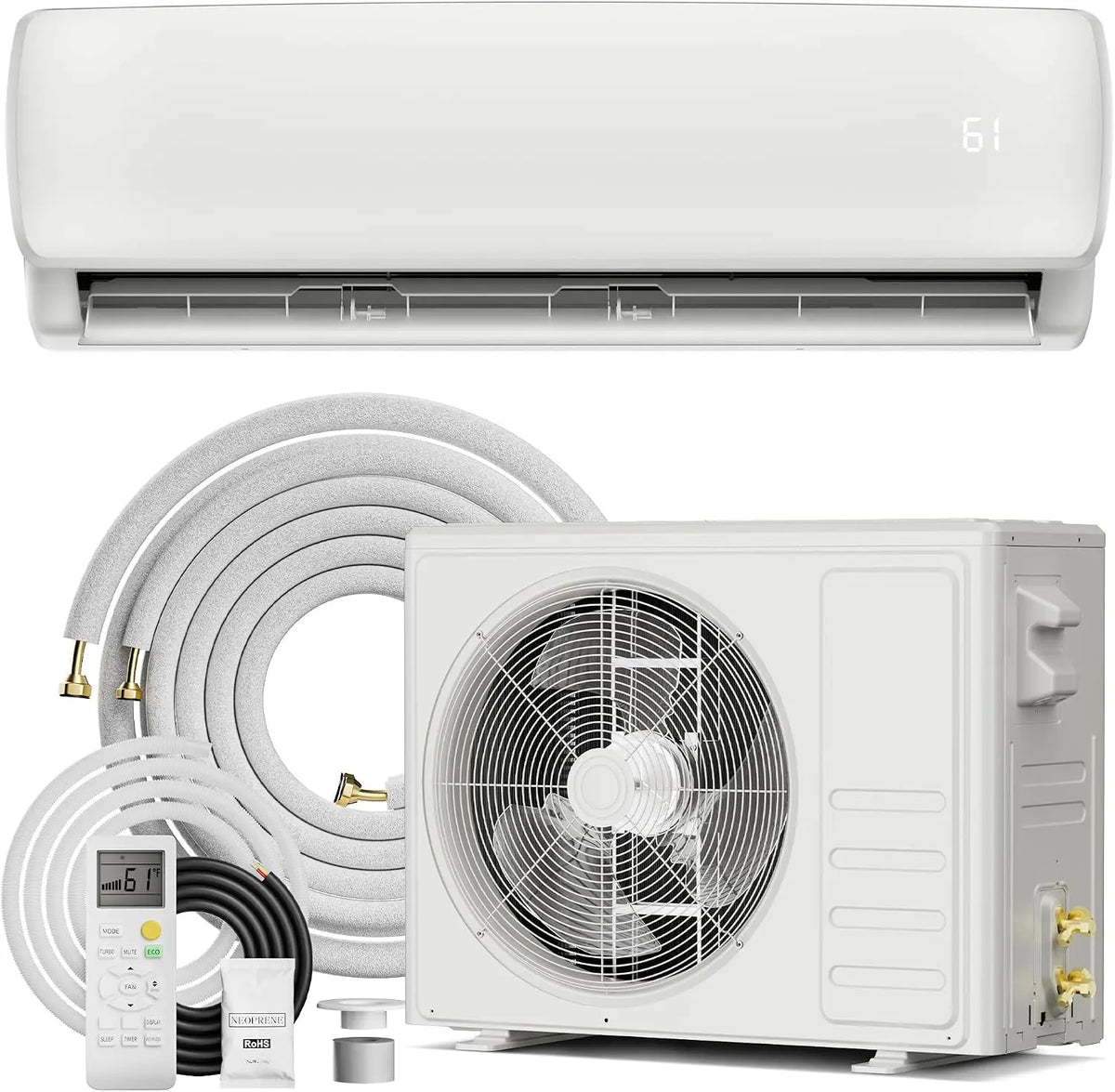 Mountman 9000 BTU Mini Split AC/Heating System, 19 SEER2 110/120V Energy Efficient Ductless Inverter System, Heat Pump & Installation Kits, Timer