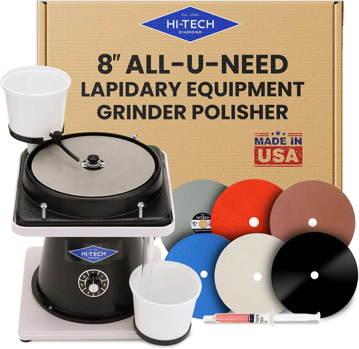 Hi-Tech Diamond 8 Inch All-U-Need Lapidary Machine, Rock Polishing Kit, Variable Speed