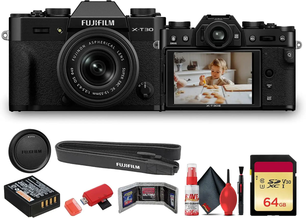 FUJIFILM X-T30 III Mirrorless Camera with 13-33mm Lens Black Bundle