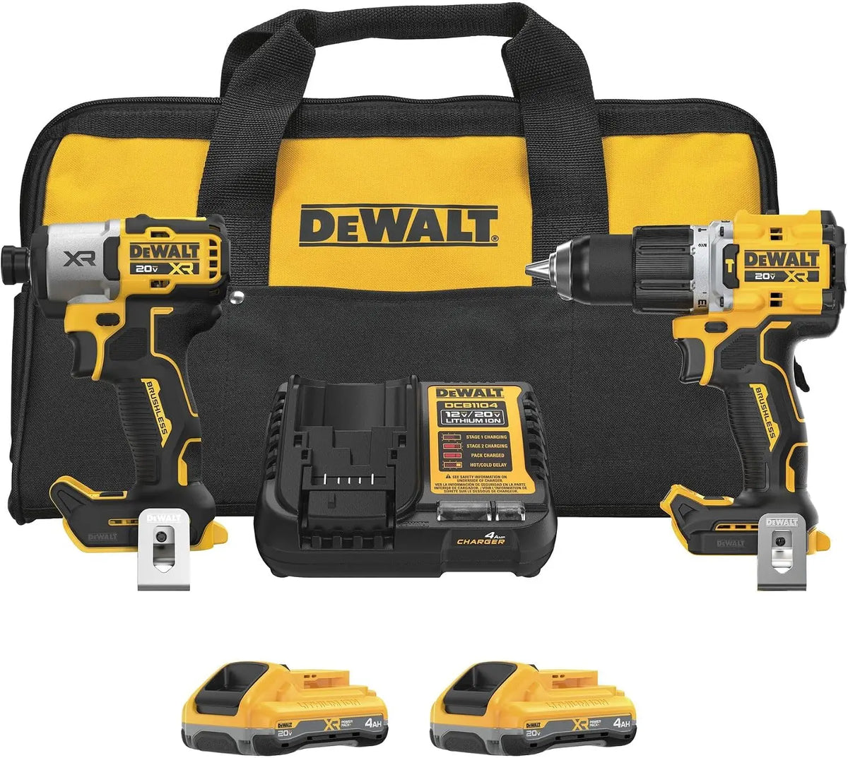 DEWALT 20V MAX XR Impact Driver and Hammer Drill Cordless Power Tool Combo Kit, Includes 2 x 4ah POWERPACK Batteries and a Charger DCK250QQ2