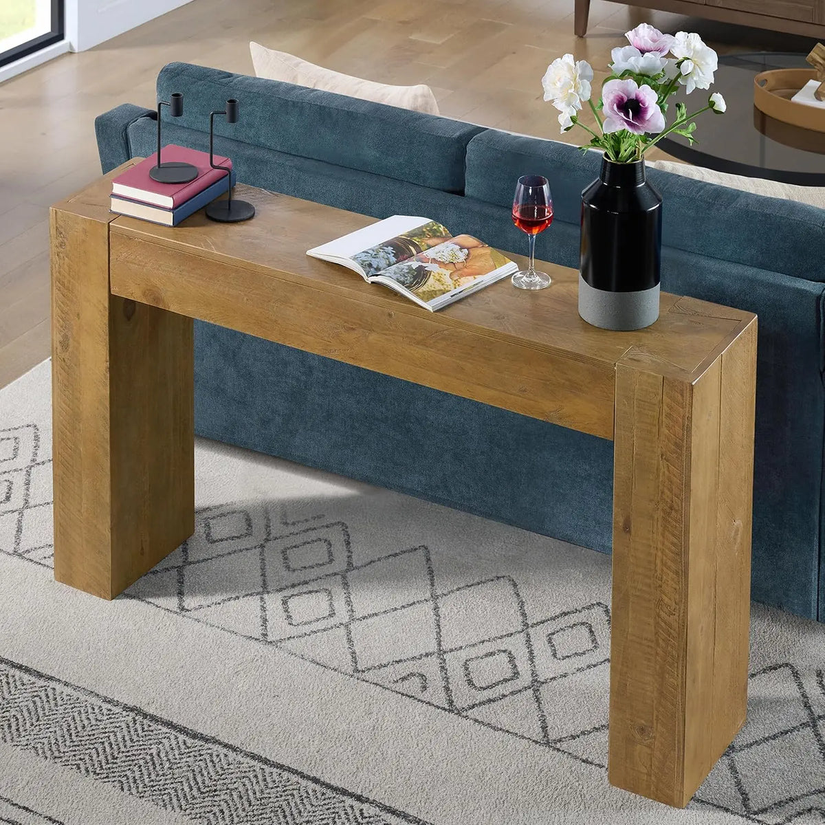 Alaterre 56 Inch Furniture Stockyard Solid Wood Console Table, Oak