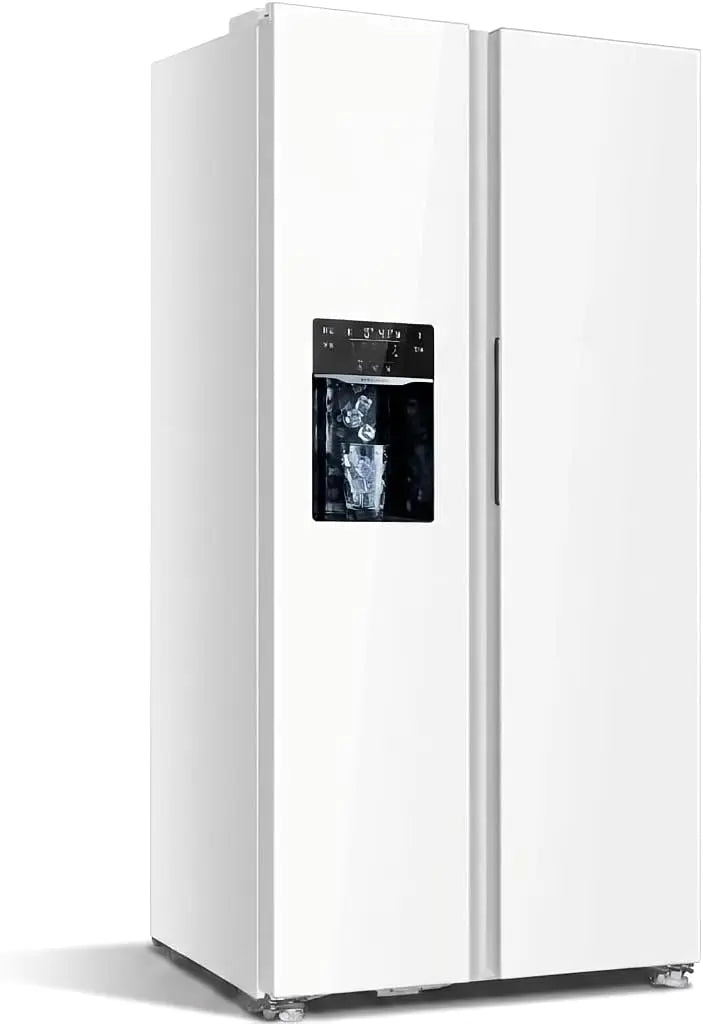 Electactic 18.1 Cu. Ft. Side by Side Refrigerator with Freezer, 2-Door Refrigerator with Built-in Ice Maker, Water Dispenser, White, LED Lighting