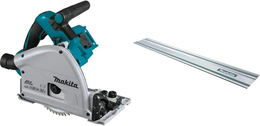 Makita XPS01Z 36V 18V X2 LXT Brushless 6-1/2 Inch Plunge Circular Saw, Tool Only, and 194368-5 55 Inch Guide Rail, Brushless Motor