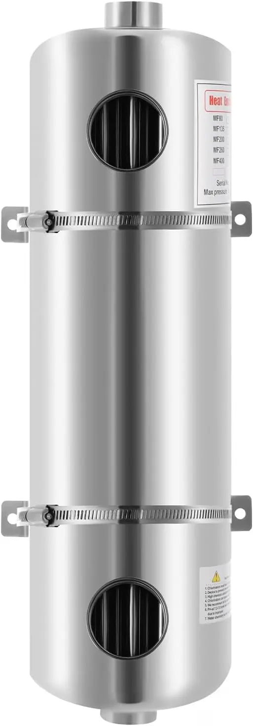 Tube Shell Heat Exchanger, 200KBTU Swimming Pool Heat Exchanger, 1 1/2 Inch FPT Stainless Steel Swimming Pool Heat Exchanger for Swimming Pools, Solar