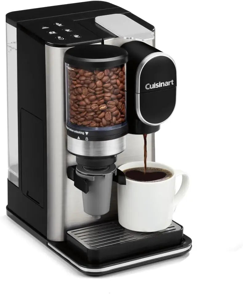 Cuisinart Single-Serve Coffee Maker + Coffee Grinder with 8, 10, and 12 oz. Serving Size, 48-Ounce Removable Reservoir, Stainless Steel, DGB-2SS