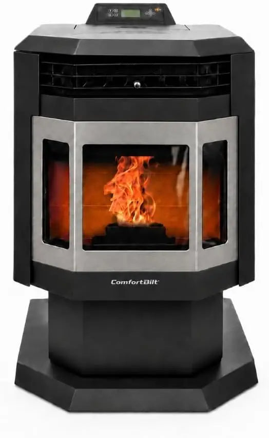 ComfortBilt HP21 Pellet Stove, 2,400 sq. ft., 40 lb. Hopper, Black with Stainless Steel Trim, Remote Control