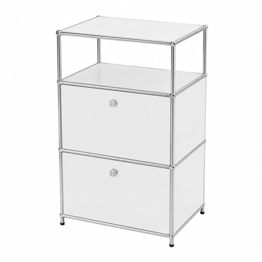 Table, avec rangement, avec tiroirs, avec étagères, en métal, coloris blanc, pour les espaces de vie