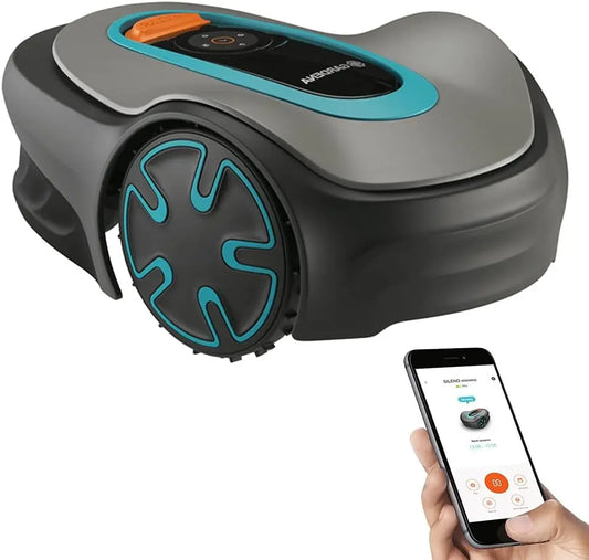 GARDENA 15202-41 SILENO Minimo, Automatic Robotic Lawn Mower, with Bluetooth app and Boundary Wire, for lawns up to 5400 Sq Ft, Made in Europe, Gray