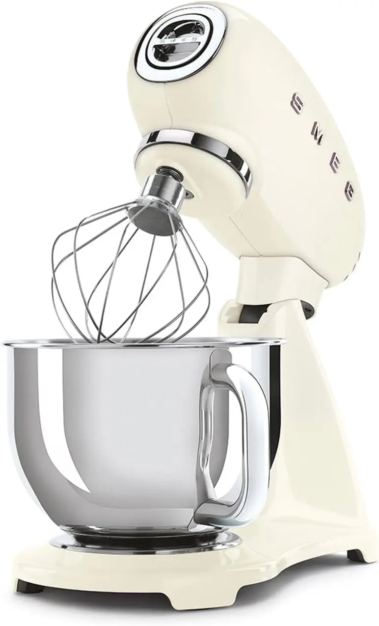 SMEG SMF03 Stand Mixer, 5 Qt Tilt-Head Mixer with Stainless Steel Bowl, 10 Speeds, Retro 50s Vintage Style, Cream