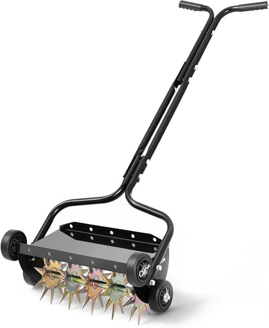VEVOR Lawn Aerator, 18 in Manual Push Spike Aerator with 4 Wheels & Handle, Heavy Duty Grass Aerators, Supports 40 lbs Added Weight
