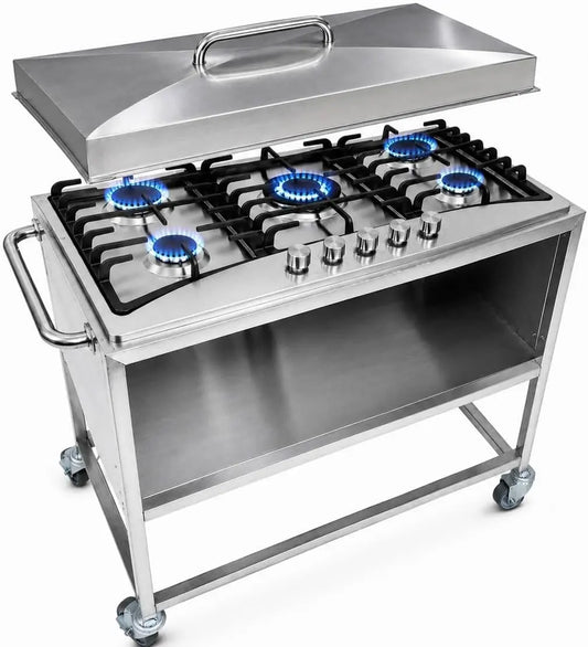 Propane 5 Burner Stove Cart, Stainless Steel Construction